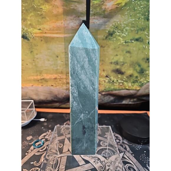 5.04lbs 11.5in Tall Green Jasper Crystal Point Tower Healing - Picture 2 of 9